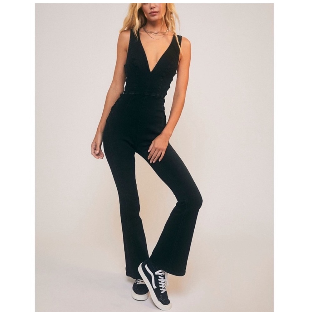Free People black jean jumpsuit